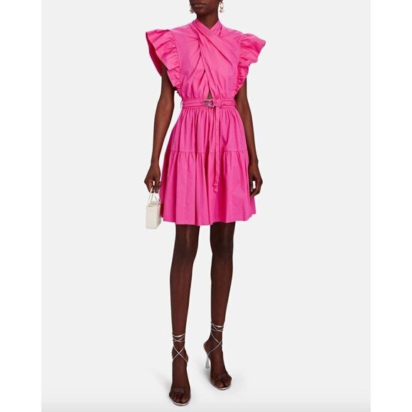 Derek Lam 10 Crosby Finn Ruffle Wrap Mini Dress Pink Womens Size 44 US 10 - Picture 2 of 15